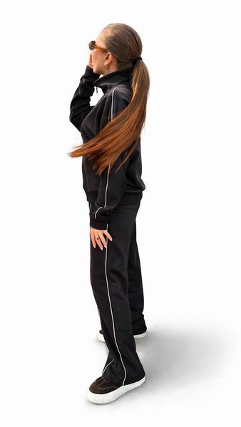 Костюм жіночий трикотажний тринитка з полосками чорний K203_OD фото